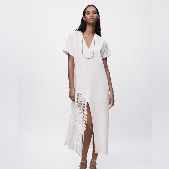 Zara 100% Linen White Dress NWT - Picture 2 of 4
